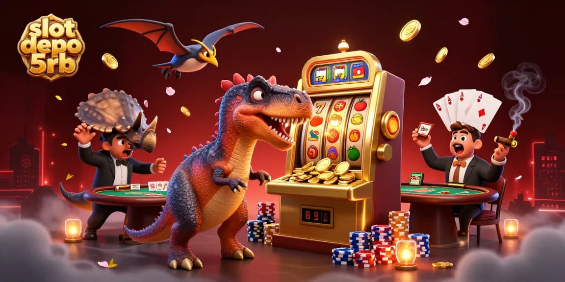 Gold coins rain down as the pachycephalosaurus celebrates a win at slot depo 5rb jackpot.