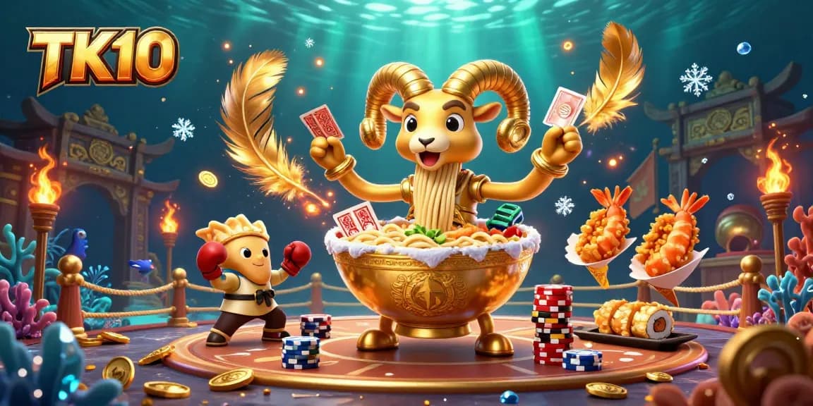 TK10 engages players with a colorful underwater casino scene featuring unique characters and vibrant game elements.