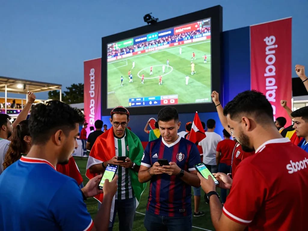 Para penggemar secara antusias terlibat dalam taruhan sbobet piala dunia selama acara sepak bola yang meriah.
