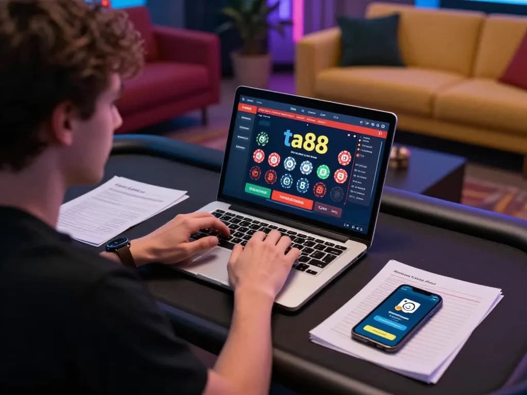 Engaging user plays on the ta88 platform, showcasing dynamic online gambling environment with strategies.