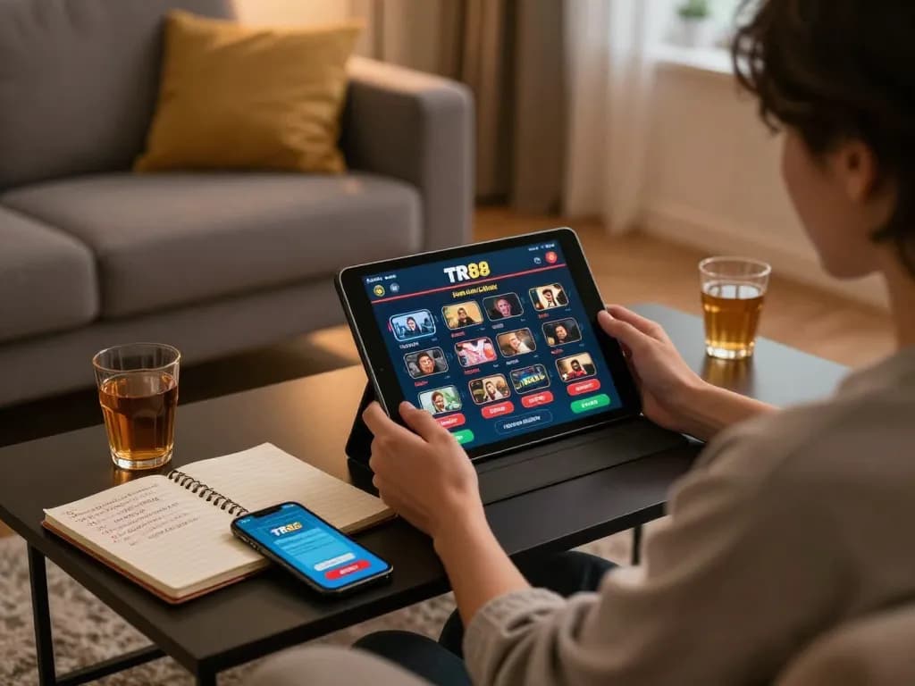 Engaging in the TR88 bet online casino experience in a cozy home setting.