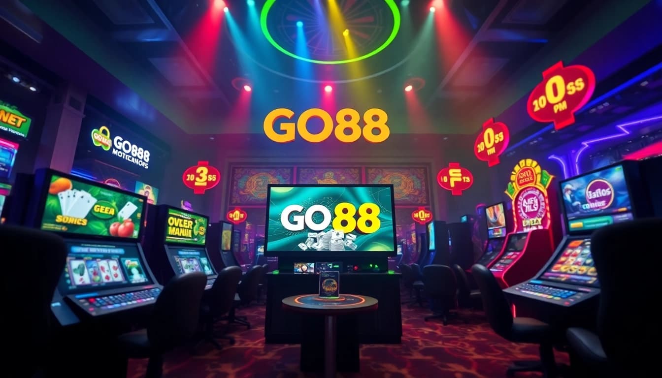 GO88 platform showcasing exciting games like slots and poker in a vibrant gaming atmosphere.