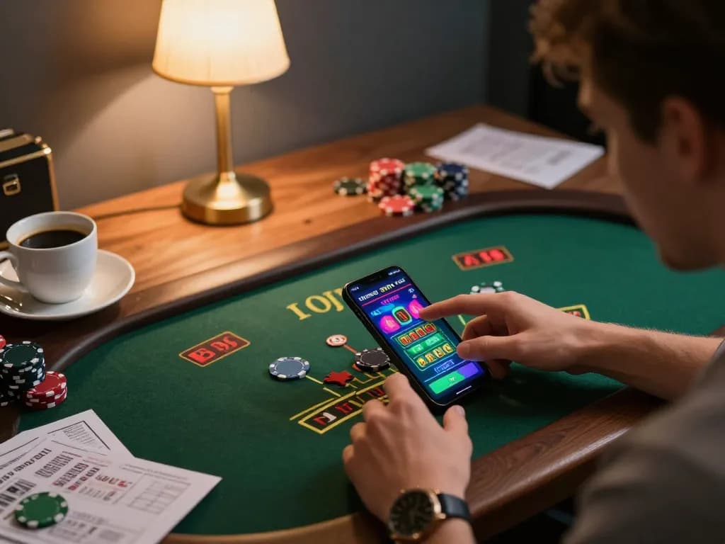 Engaging online blackjack gameplay on smartphone at home, enhancing the f8beta2 gambling experience.