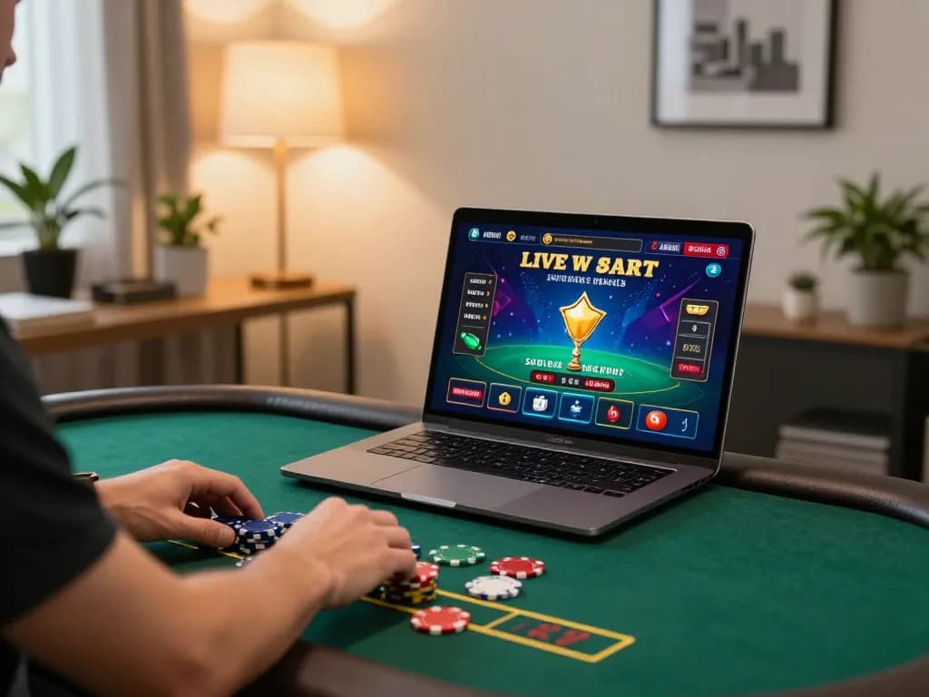 open88 player engaged in live dealer blackjack game with vibrant casino interface on laptop