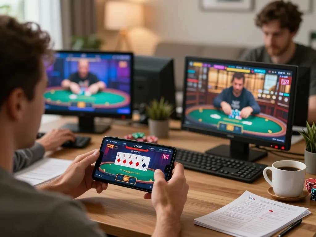 Engaging online gaming moment showcasing players in 11-hd casino app, focusing on strategy.