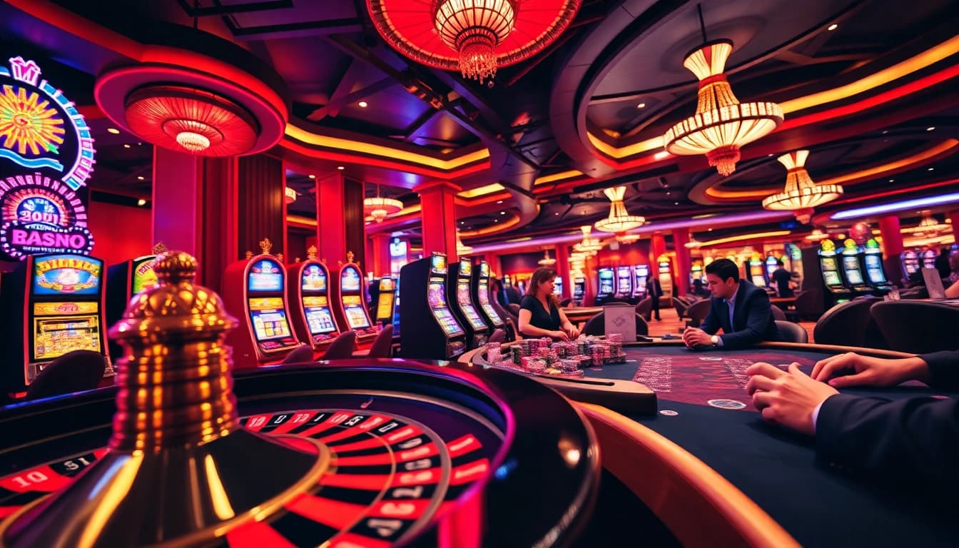 SODO CASINO vibrant gaming floor featuring poker tables and slot machines.