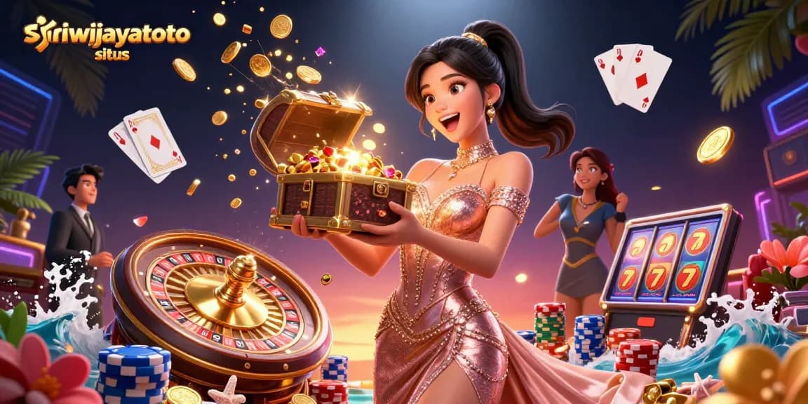Experience thrilling wins with sriwijayatoto situs, showcasing a vibrant casino scene filled with treasures.