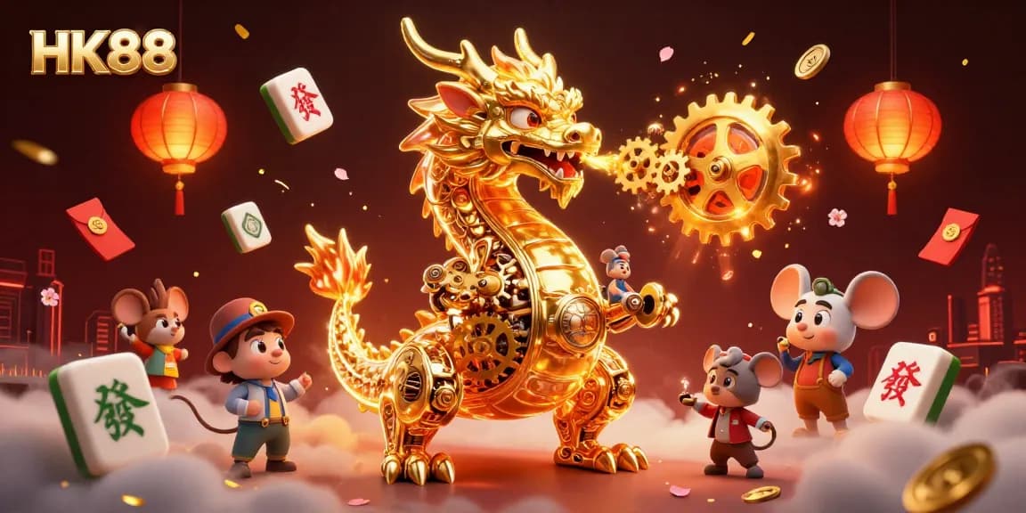 HK88 showcases vibrant golden dragon and gaming elements, enhancing your online casino experience.