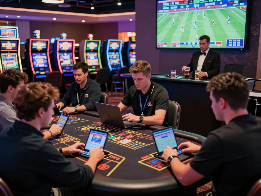 88aa online gambling scene with diverse players betting at vibrant casino tables and screens