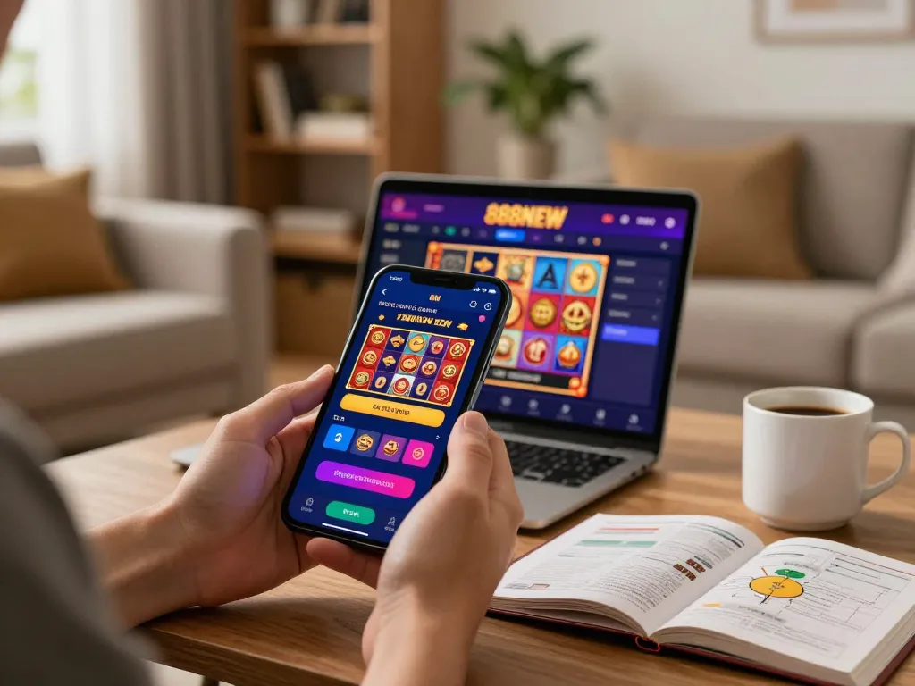 Player engaging with 888NEW casino app on smartphone showcasing dynamic gaming experience.