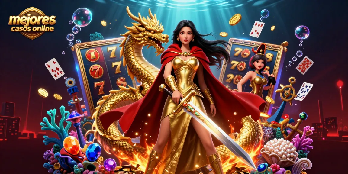 Win big at mejores casinos online with the warrior queen and golden dragon in a vibrant casino adventure.