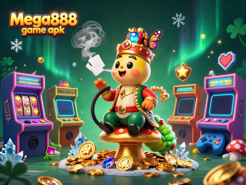 Experience the mega888 game apk with vibrant casino elements in a captivating 3D illustration.