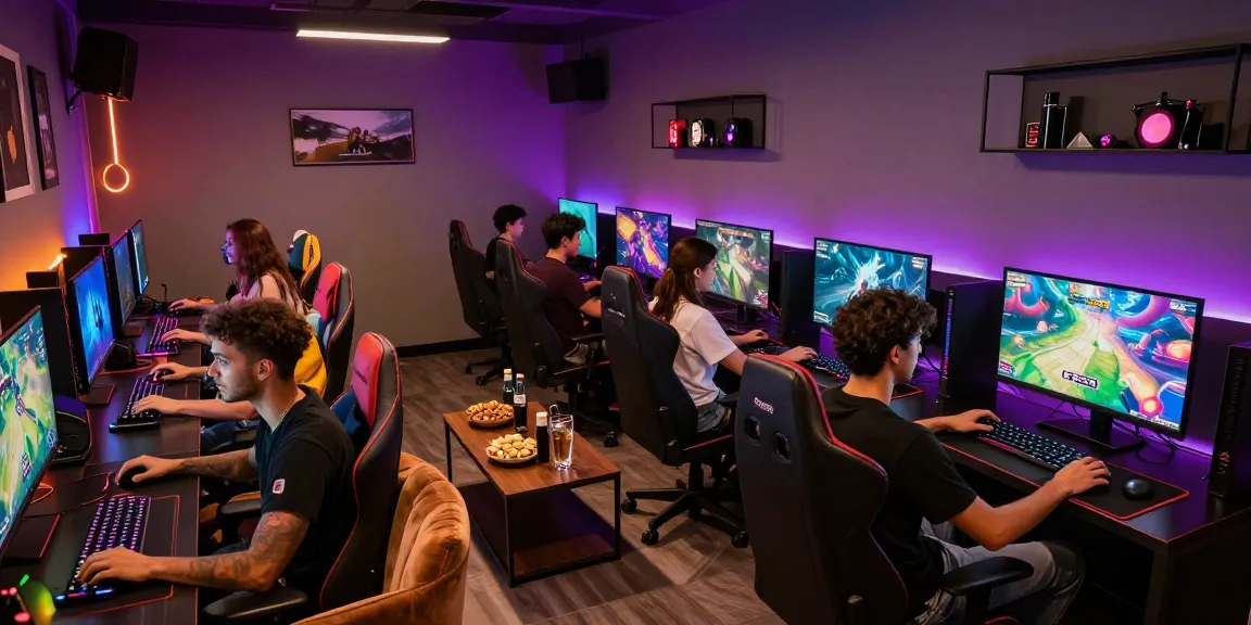 Group enjoying iwin online gaming in a vibrant lounge with modern decor.