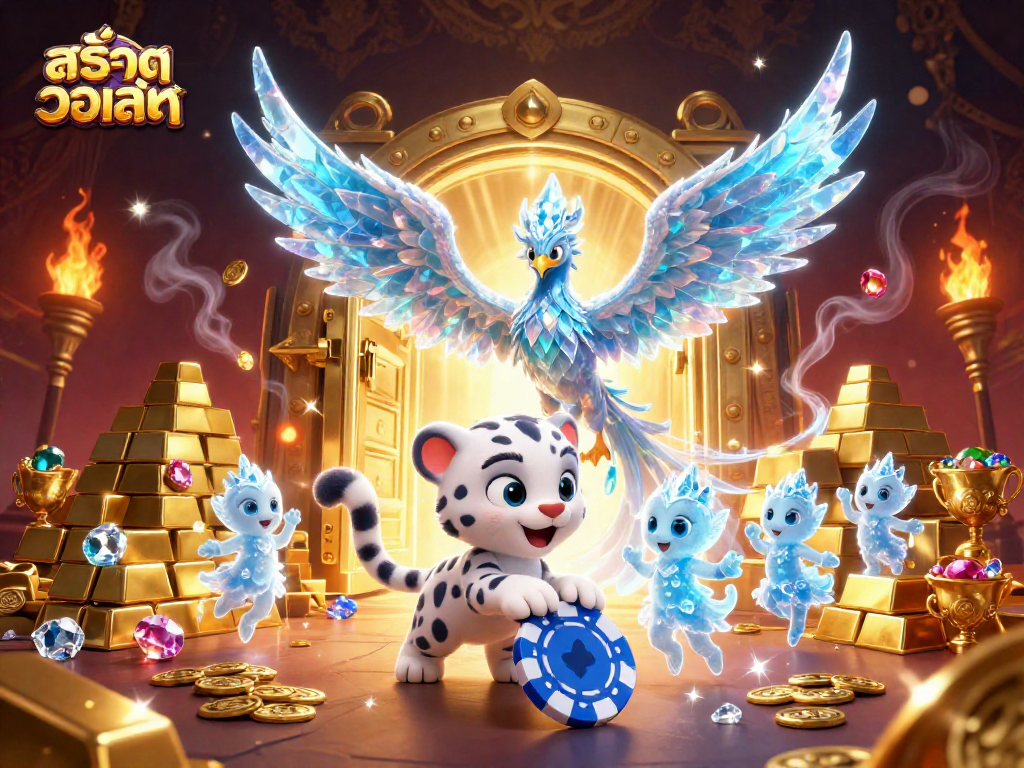 Experience thrilling สล็อตวอเลท action with a vibrant 3D casino scene featuring magical characters and treasures.