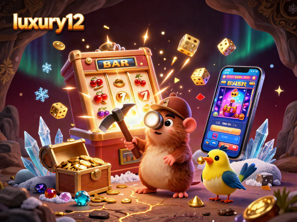 Engage with luxury12’s vibrant 3D casino scene featuring a treasure hunter and a jackpot explosion.