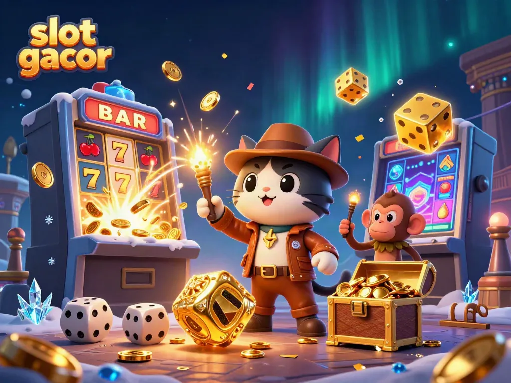 Experience thrilling wins with slot gacor in this dynamic treasure hunt illustration.