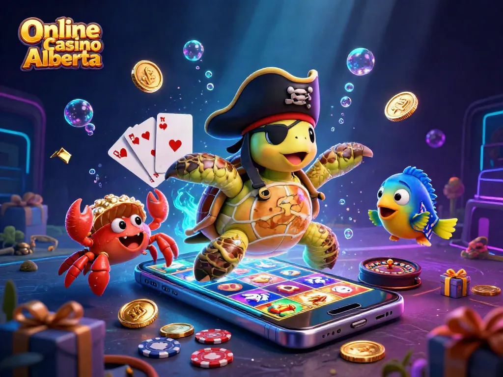 Engage in thrilling action with Online Casino Alberta's cartoonish adventure featuring a pirate turtle and treasure.