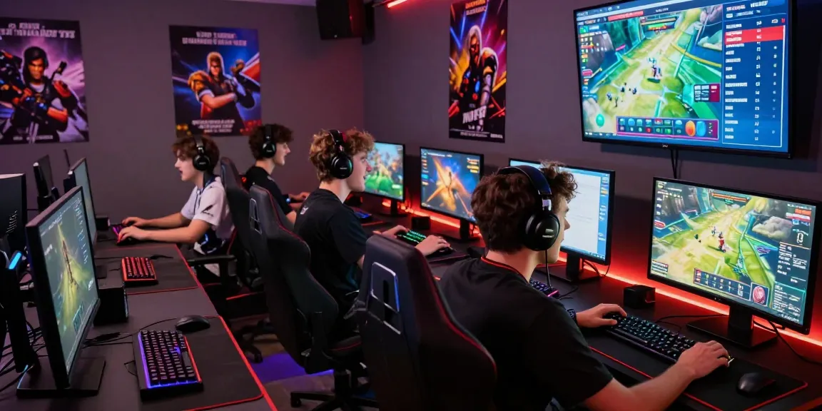 Exciting pajaktoto gaming scene with players focused on screens and vibrant atmosphere.