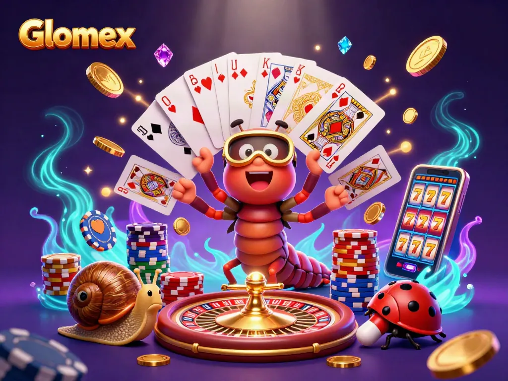 Glomex showcases thrilling casino action with a cartoon dealer and high-rollers in vibrant 3D.