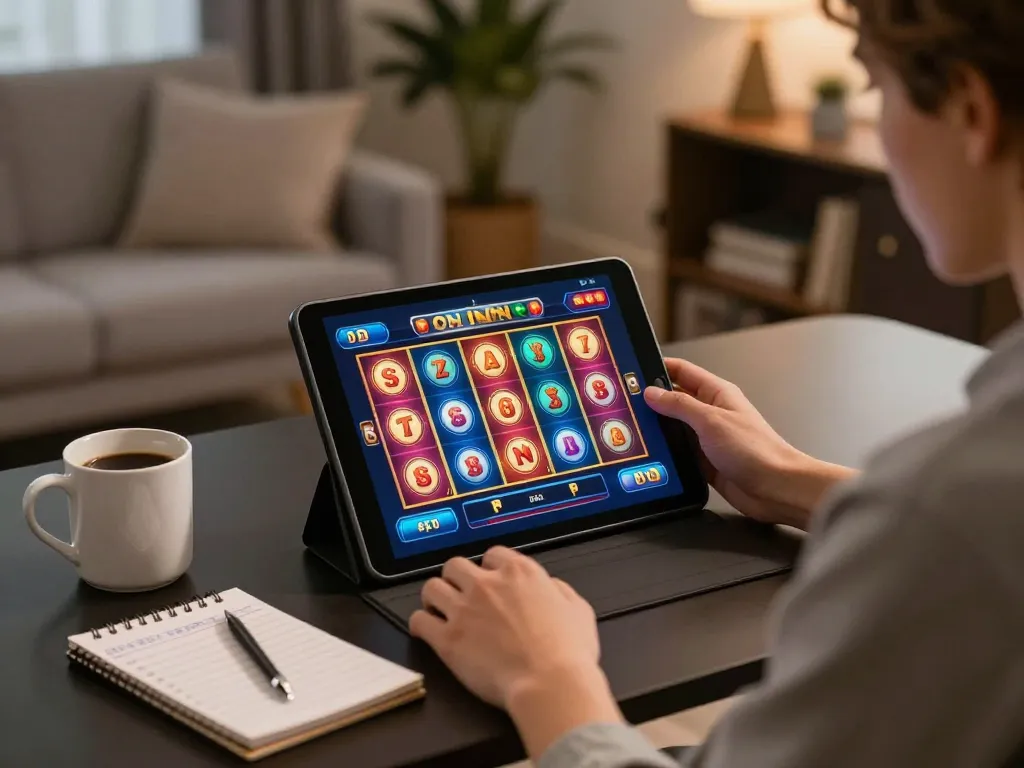 Engaging online gaming at https://mk8th.net/ with a player using a tablet for slots at home.