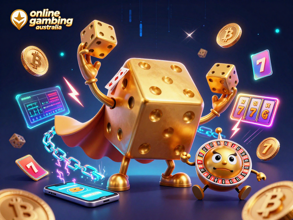 Experience thrilling online gambling Australia with dynamic visuals of animated characters and gaming symbols.
