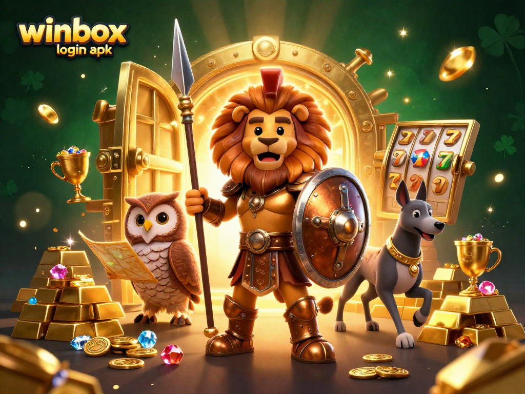 Access your winbox login apk account with this vibrant 3D illustration featuring casino elements.