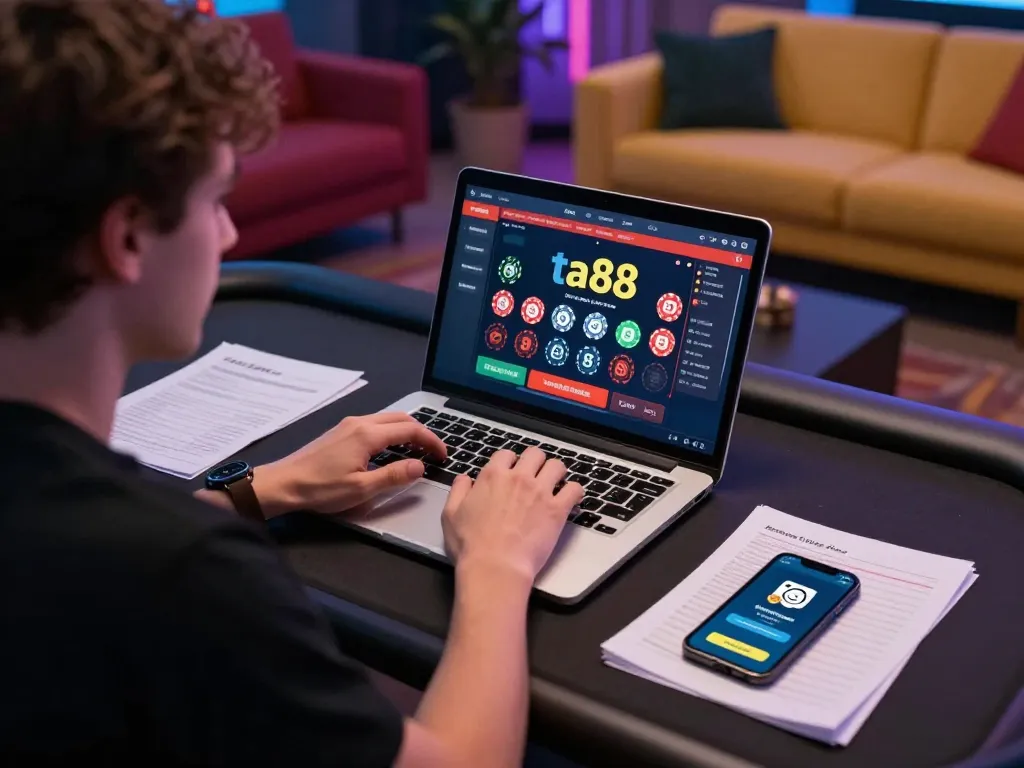 Engaging user plays on the ta88 platform, showcasing dynamic online gambling environment with strategies.