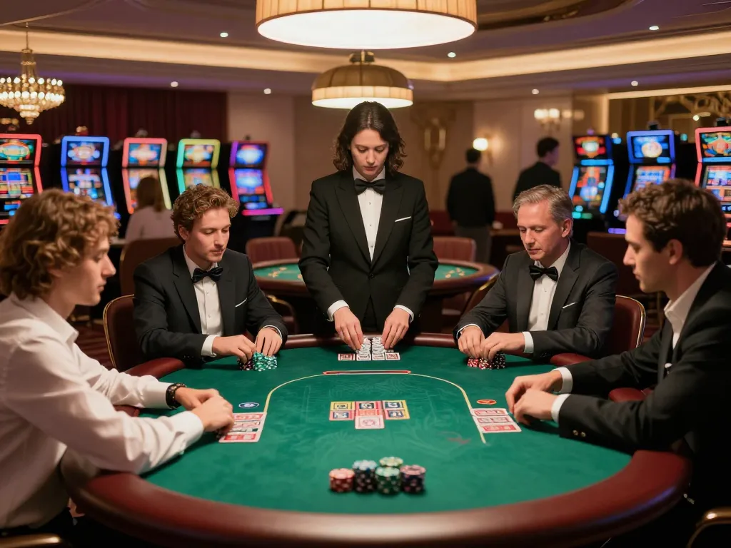 Players engaged in an intense poker game at a casino table on gameradar, showcasing high stakes atmosphere.