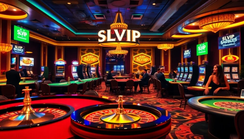 Players enjoying thrilling games at SLVIP casino with elegant tables and vibrant atmosphere