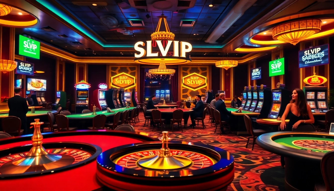 Players enjoying thrilling games at SLVIP casino with elegant tables and vibrant atmosphere