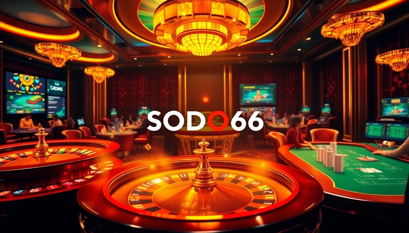 Experience the excitement of SODO66 with vibrant casino games, poker tables, and lively betting.