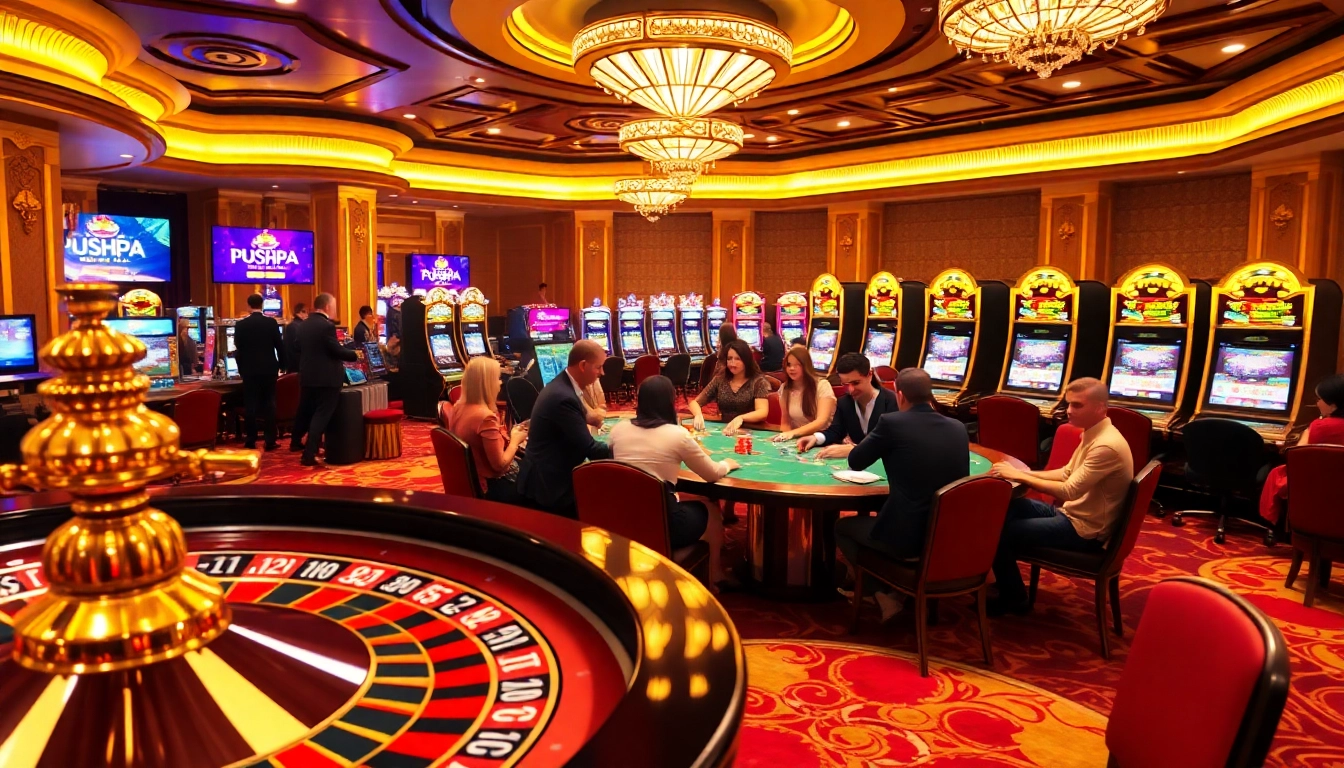 Experience thrilling games at Pushpa Club with lively tables and bright slot machines.
