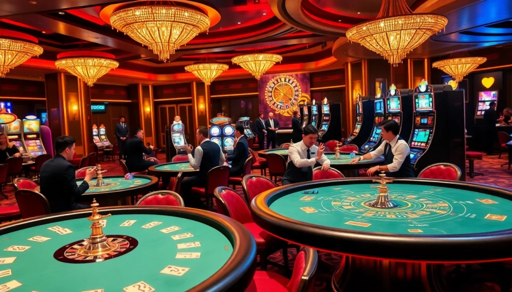 Engage in thrilling casino action with banca-themed tables and vibrant gambling atmosphere.