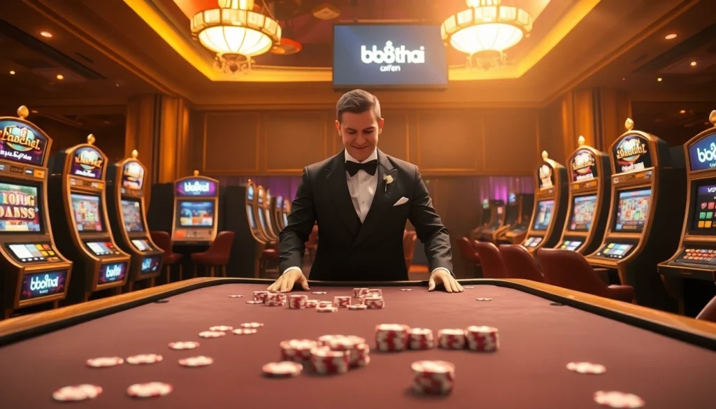 Experience the thrill of bk8thai ทางเข้า at an upscale casino with vibrant games and enthusiastic players.