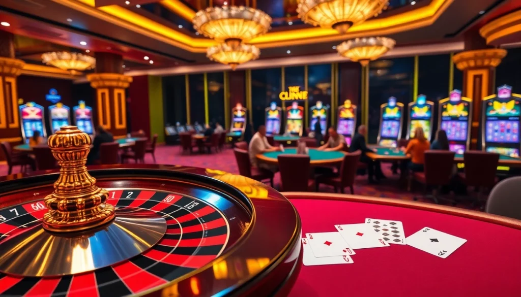 Experience the excitement at https://kk55.group with vibrant casino tables, roulette wheels, and players engaging in high-stakes gaming.