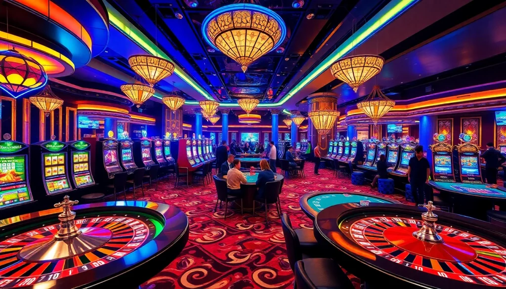 Experience thrilling 789bet events in a luxurious casino with vibrant games, tables, and eager players.