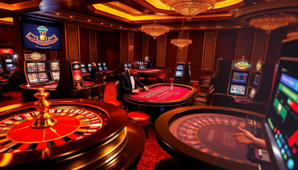 Experience the excitement at RR88 casino with players engaging at luxurious gaming tables.