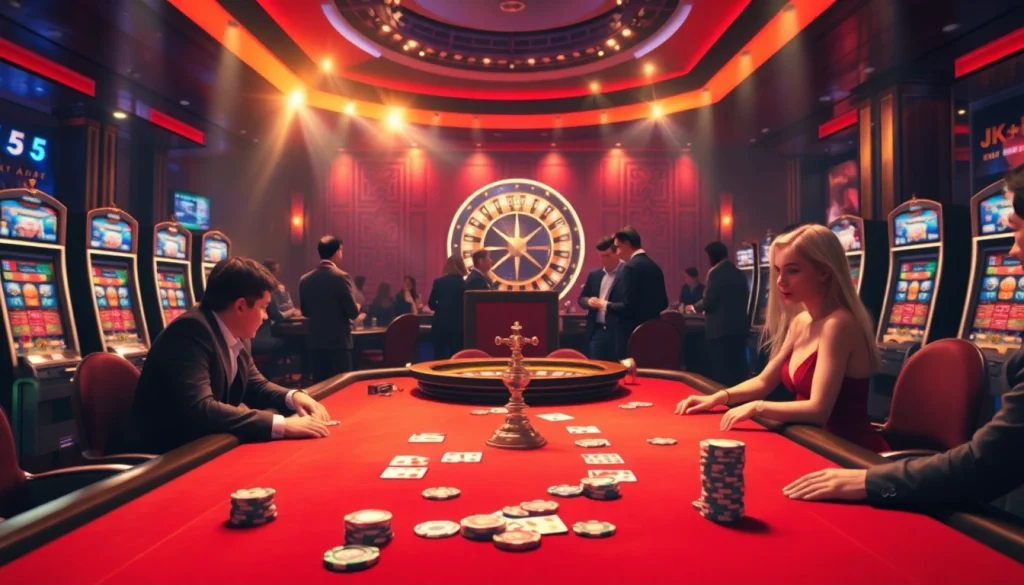 Experience the thrill of the JL55 casino scene with vibrant poker chips and roulette action.