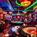 Exciting casino scene with gambling action at 22JL tables and roulette wheels, showcasing dynamic gaming.