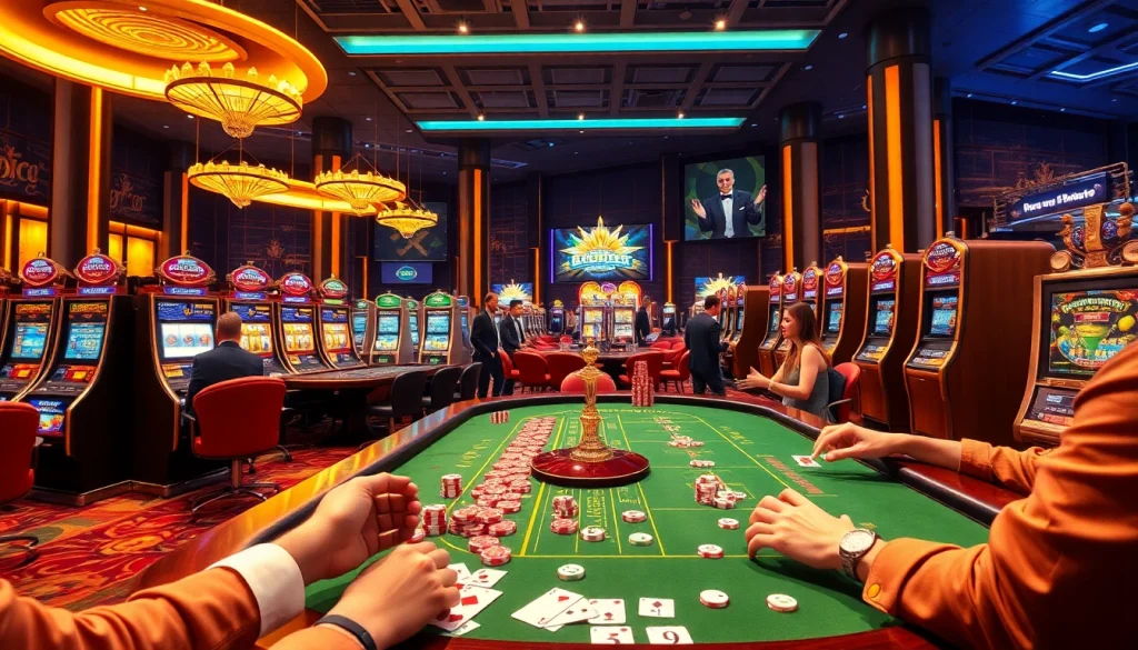Engaging casino scene at https://ok8386.sh/ showcasing exciting gameplay with vibrant slot machines and poker tables.