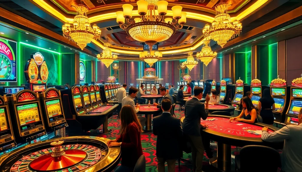 Gamble on exciting slots and poker tables at https://fun793.org/, featuring a vibrant casino interior.