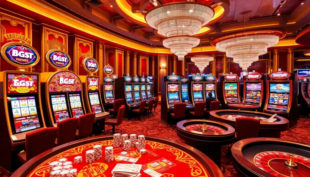 Players enjoying the excitement of PGSLOT machines in a luxurious casino environment.