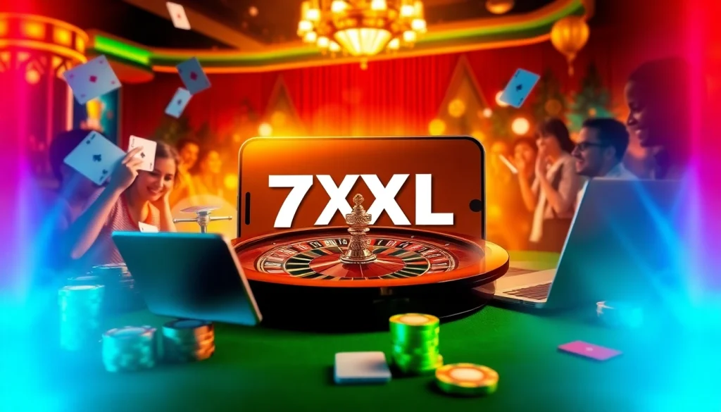 שחקו ותנצחו עם 7xl להורדה, מלווה בויזואליות קזינו צבעוניות המציגה צ'יפי פוקר ומכשירים.