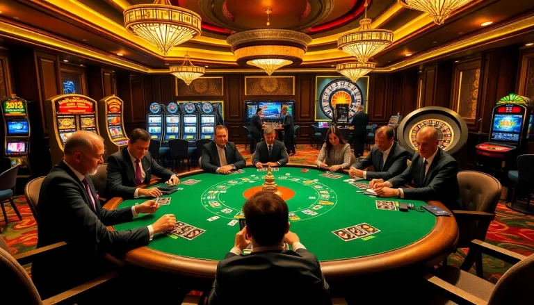 Players enjoying an intense session of the 8s game at a luxurious casino table.