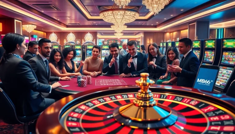 MB66 players engaging in an exciting poker game at a luxurious casino table.