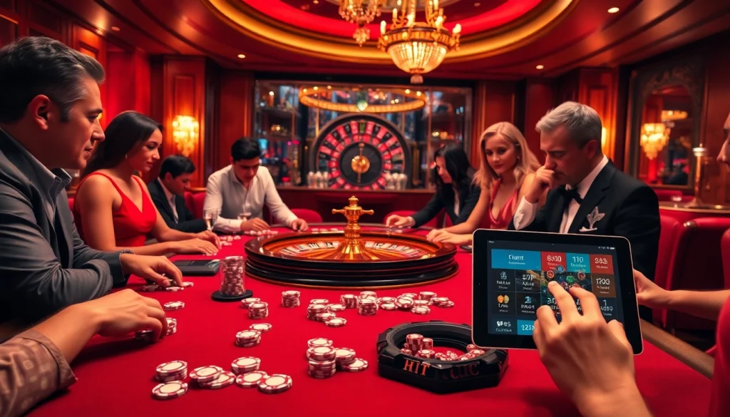 Players enjoying an exciting game of cards at Hitclub's luxurious casino.