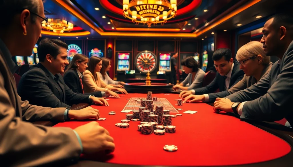 Players intensely strategizing at a poker table, highlighting the thrill of gambling.