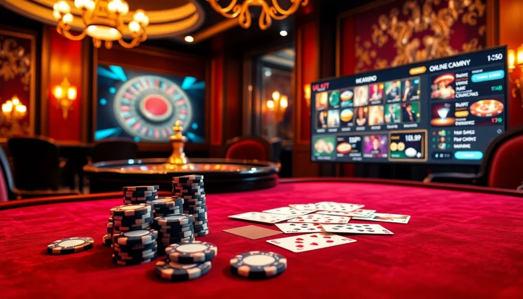Experience luxury with uu88 vip as players engage at a high-stakes poker table surrounded by vibrant casino elements.