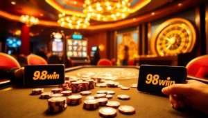 Experience the thrill of 98 win at an exciting casino table with vibrant poker action.