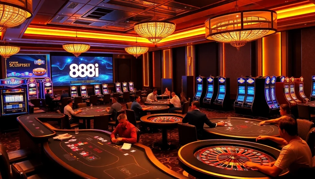 Experience exciting gameplay at 88i’s vibrant casino with poker tables and slot machines.